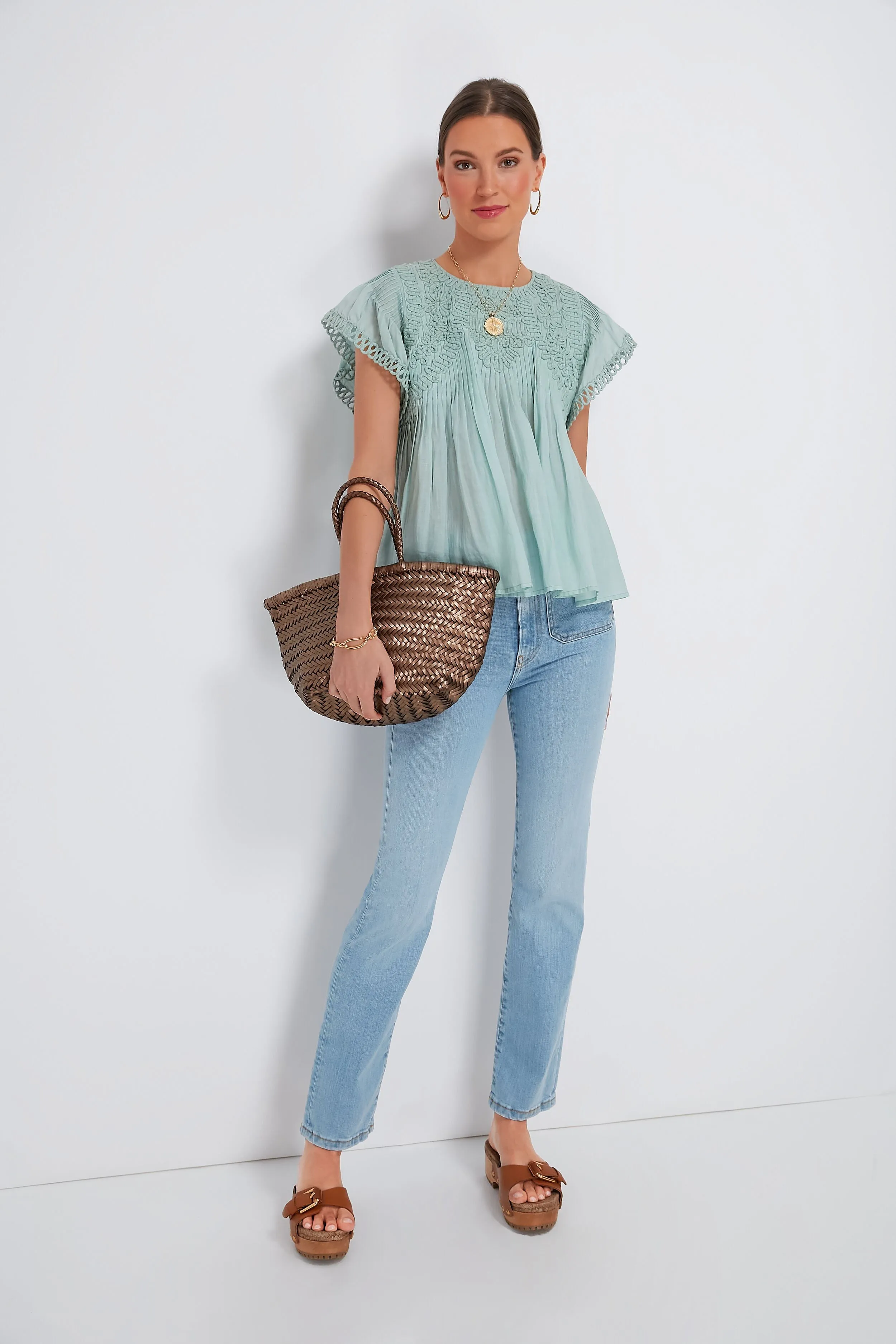 Mint Frida Solid Flutter Sleeve Top