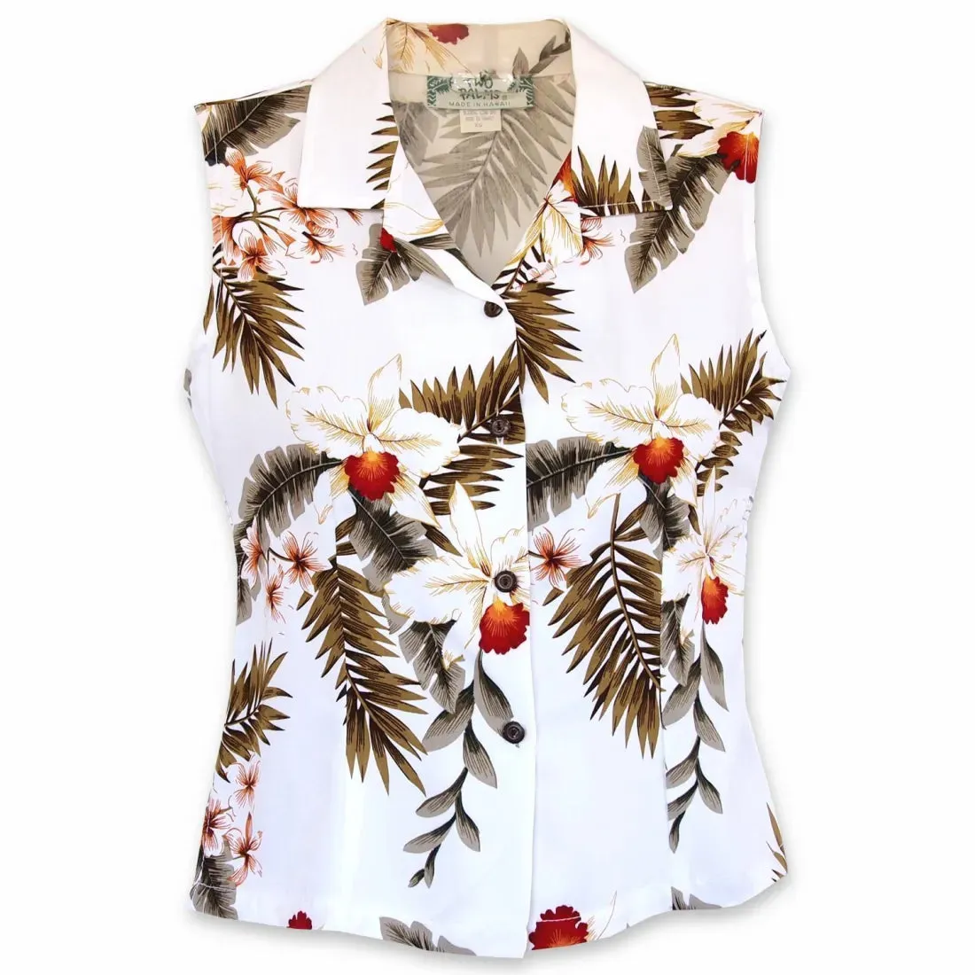 Moon White Lady's Hawaiian Sleeveless Blouse