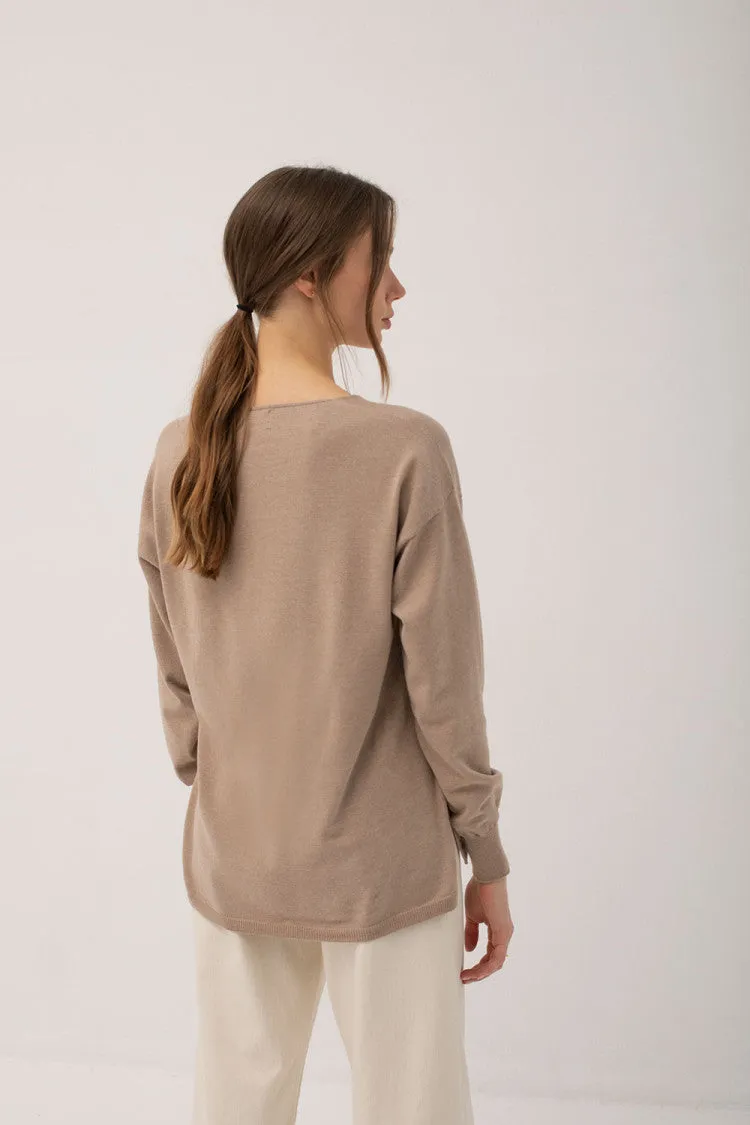 Mus & Bombon Nilo Basic V-Neck Sweater | Beige