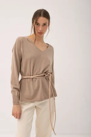 Mus & Bombon Nilo Basic V-Neck Sweater | Beige