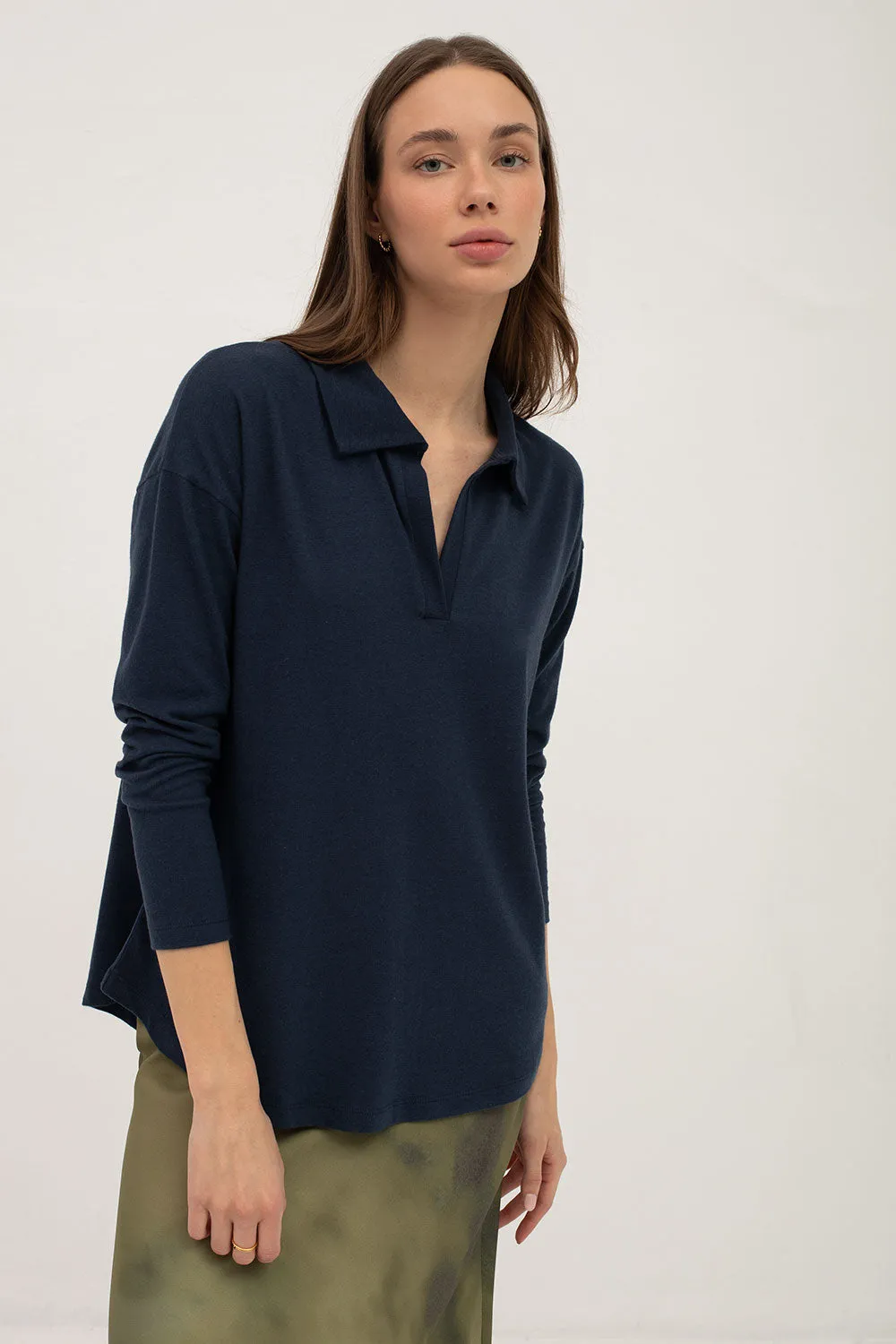 Mus & Bombon Odiel Long Sleeve Polo Shirt | Navy