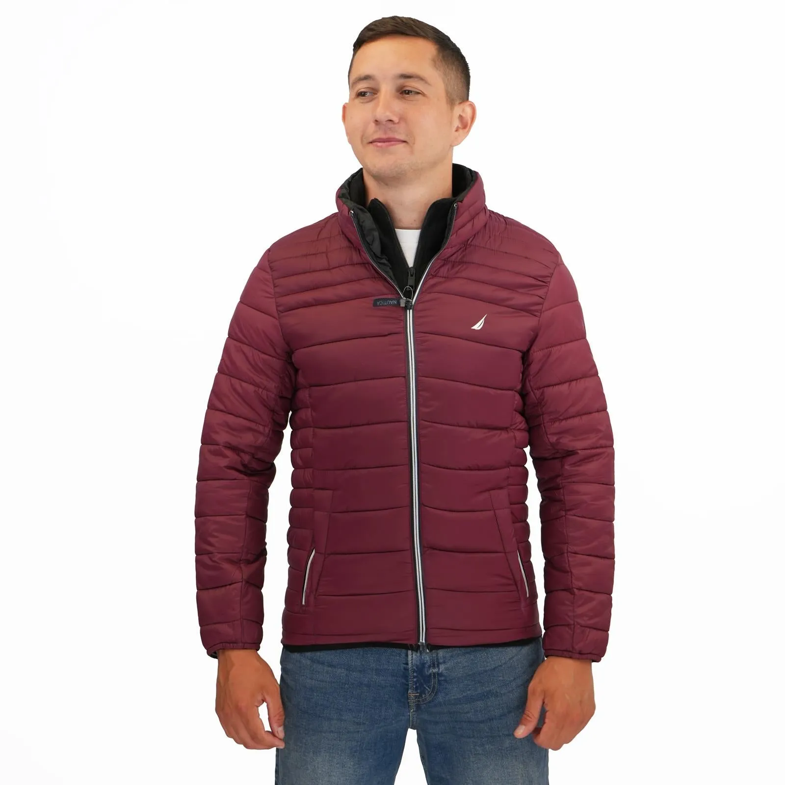 Nautica Performance Double Zip Puffer Jacket Burgundy