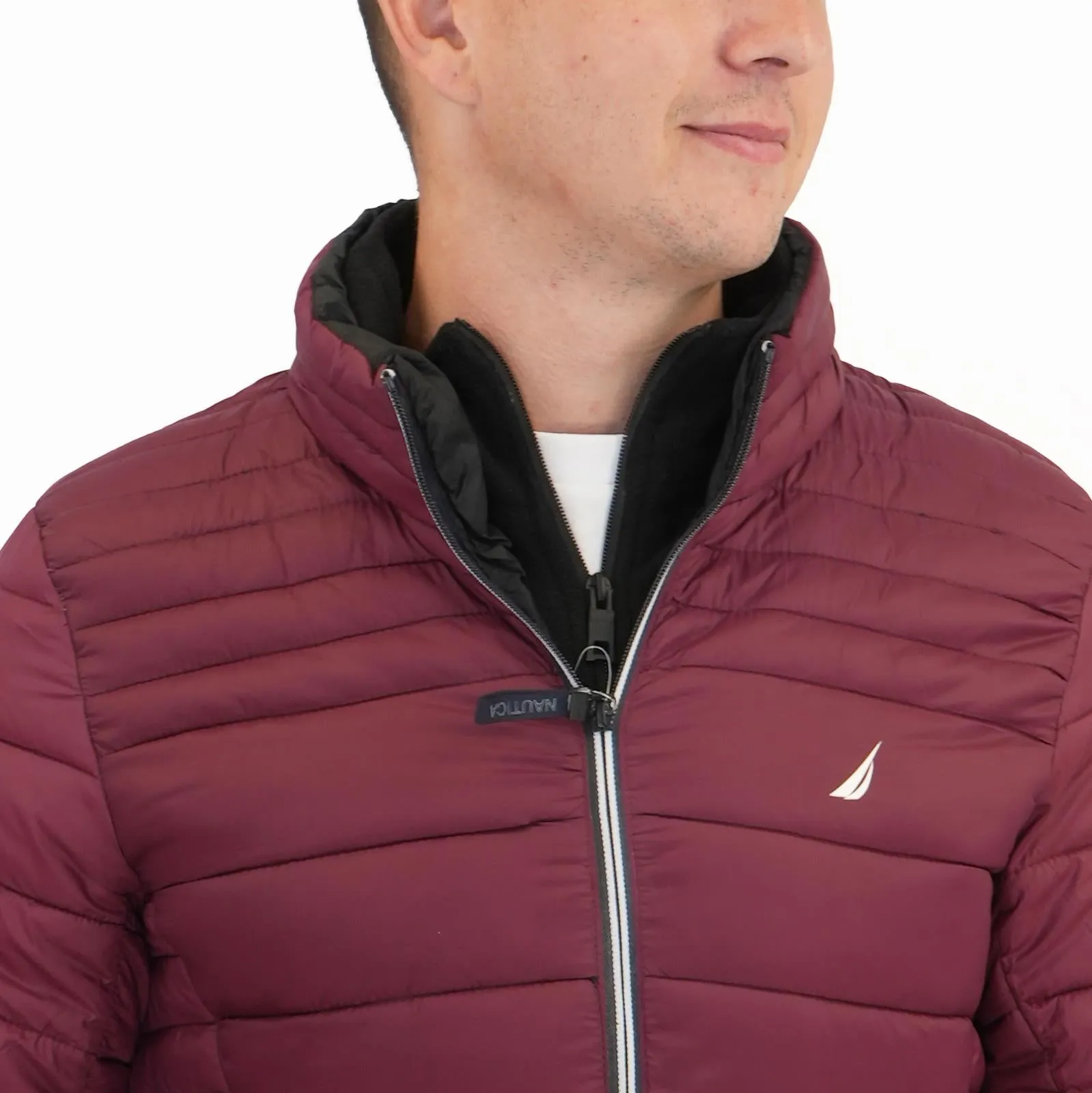 Nautica Performance Double Zip Puffer Jacket Burgundy