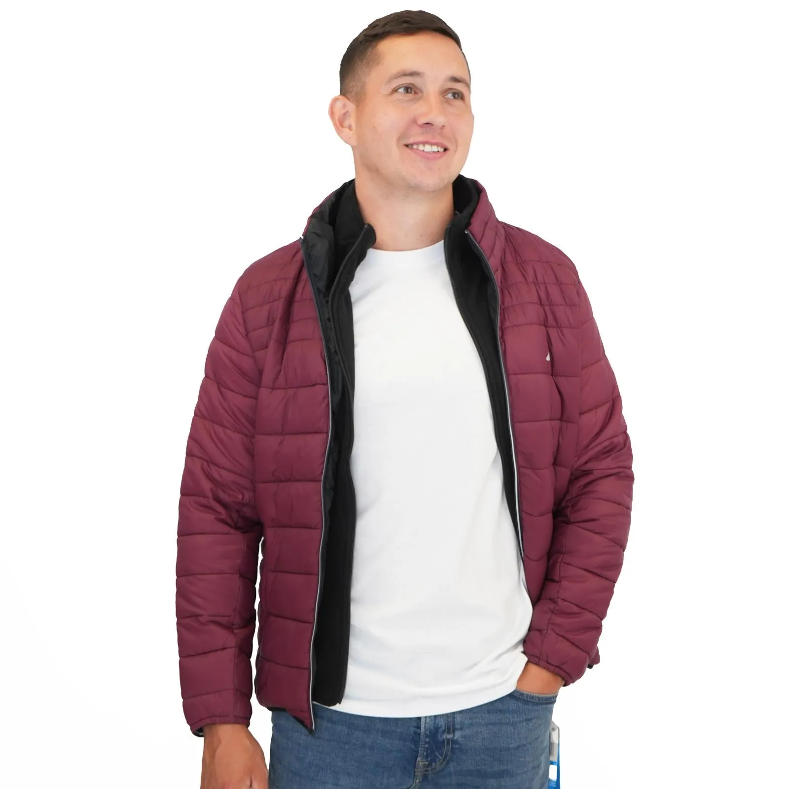 Nautica Performance Double Zip Puffer Jacket Burgundy