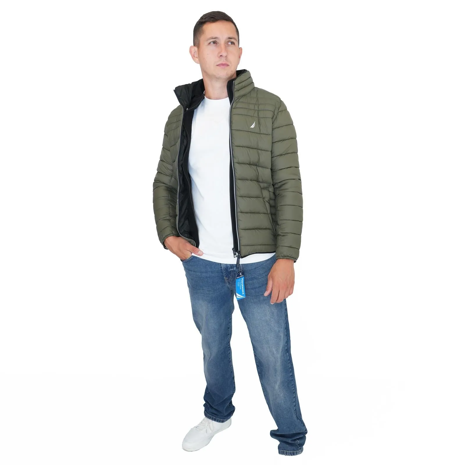 Nautica Performance Double Zip Puffer Jacket Green