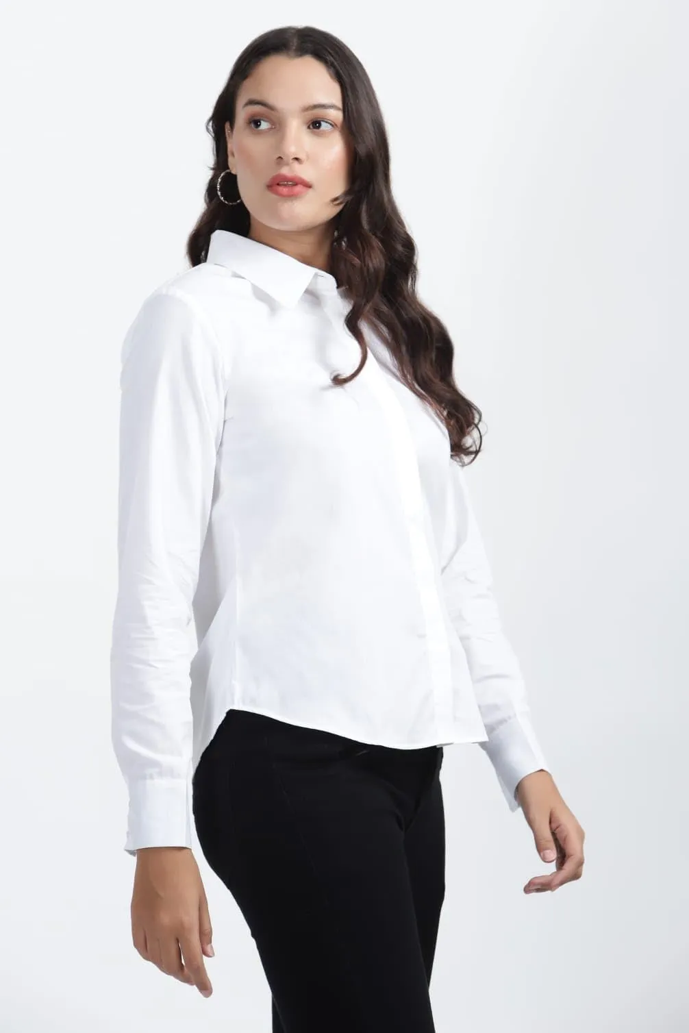 NKSA FASHION Women's Cotton Regular Fit Full Sleeve Formal/Casual Shirt (M, White)