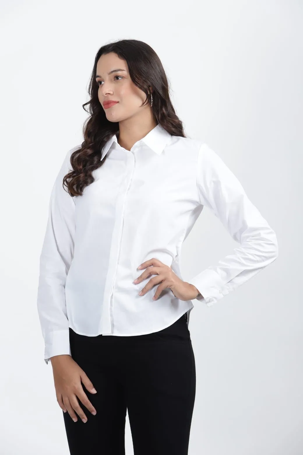 NKSA FASHION Women's Cotton Regular Fit Full Sleeve Formal/Casual Shirt (M, White)