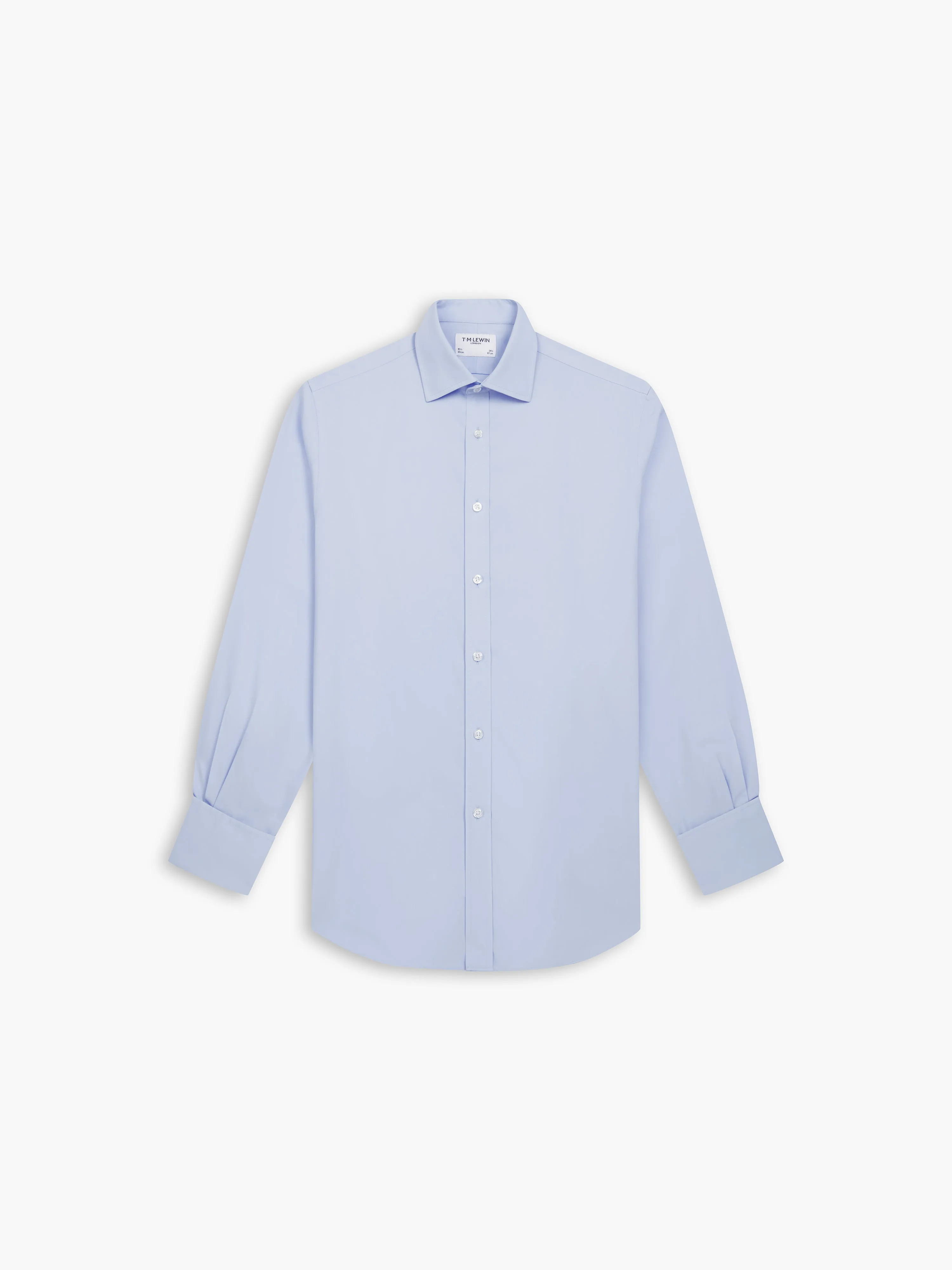 Non-Iron Blue Poplin Slim Fit Double Cuff Classic Collar Shirt