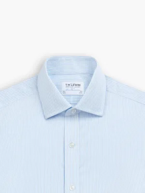 Non-Iron Light Blue Bengal Stripe Twill Fitted Double Cuff Semi Cutaway Collar Shirt