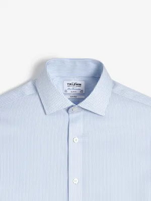 Non-Iron Light Blue Bengal Stripe Twill Slim Fit Dual Cuff Classic Collar Shirt