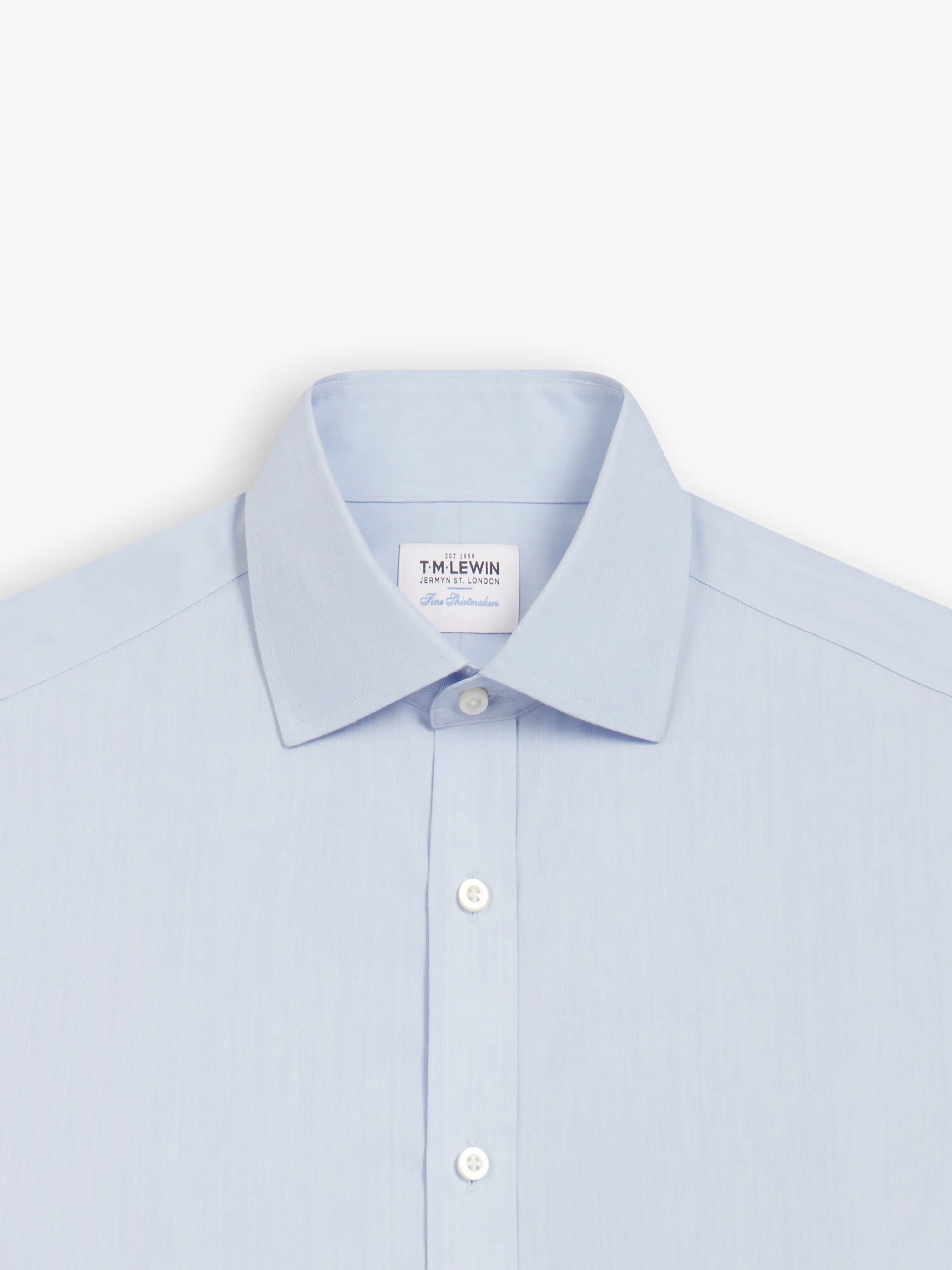 Non-Iron Light Blue Small Herringbone Fitted Single Cuff Classic Collar Shirt