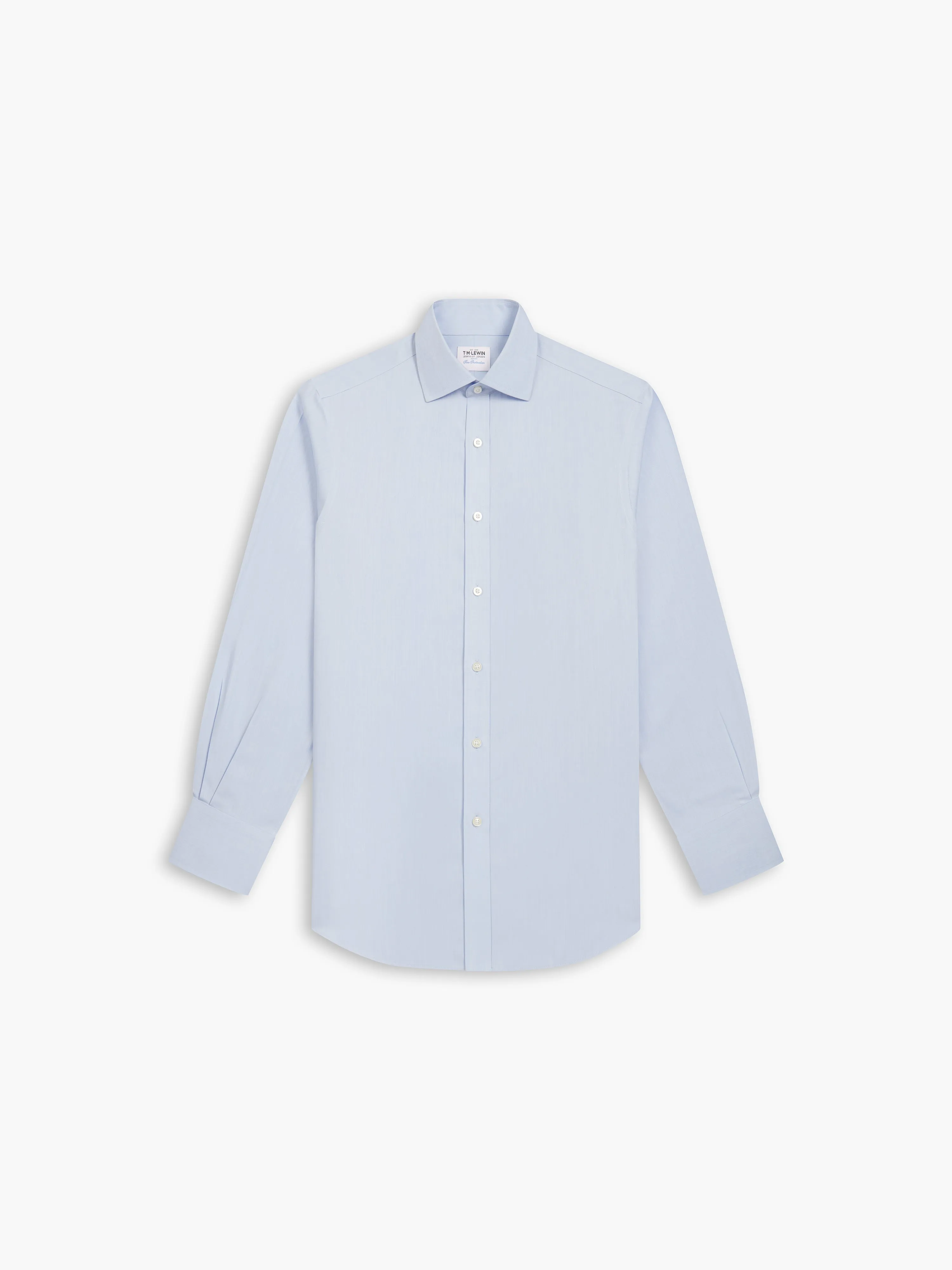 Non-Iron Light Blue Small Herringbone Fitted Single Cuff Classic Collar Shirt