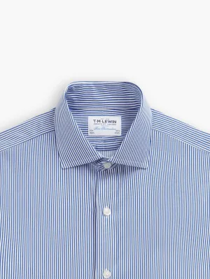 Non-Iron Navy Blue Bengal Stripe Twill Slim Fit Single Cuff Classic Collar Shirt