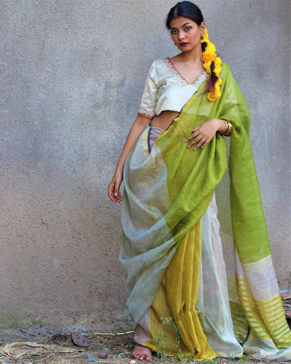 Noor Handwoven Linen Zari Saree - Gazala