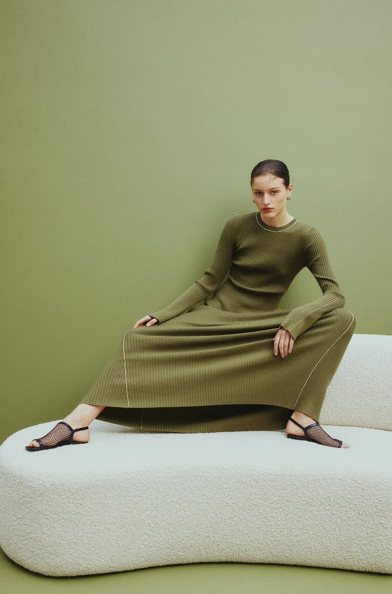 Nude Lucy Gaia Knit Maxi Dress OLIVE