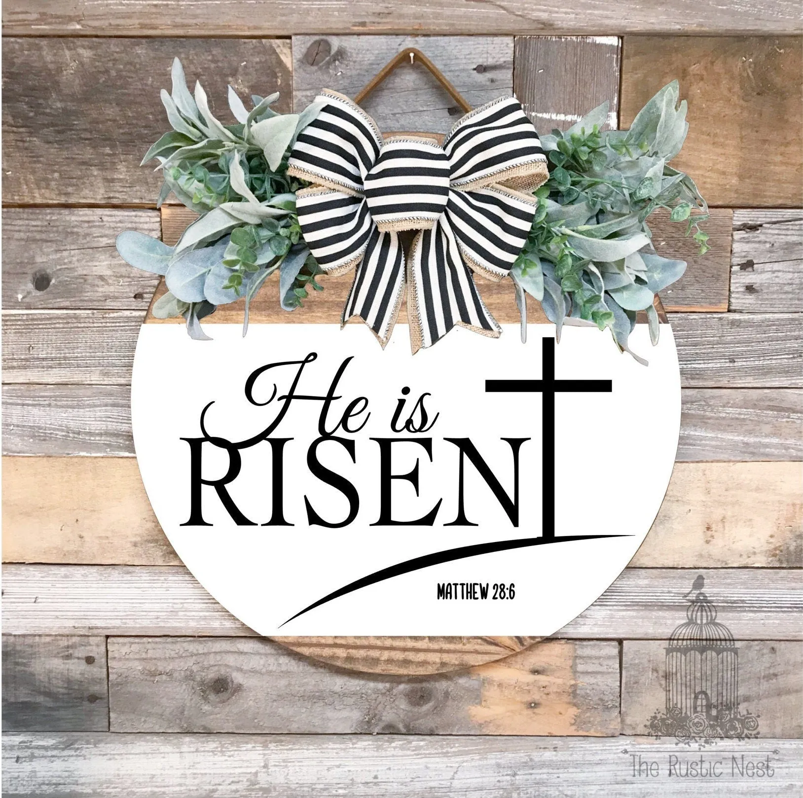 PAINTED Front Door Sign | He is Risen Door Hanger | Round Door Hanger | Front Door Wreath | Easter Door Sign | Easter Sign | Spring Decor