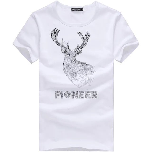 Pioneer Camp brand short summer men tshirt comfortable breathable blue t shirt male fashion cotton t-shirt shark pattern 405047