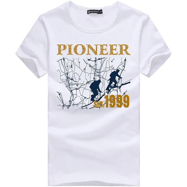 Pioneer Camp brand short summer men tshirt comfortable breathable blue t shirt male fashion cotton t-shirt shark pattern 405047