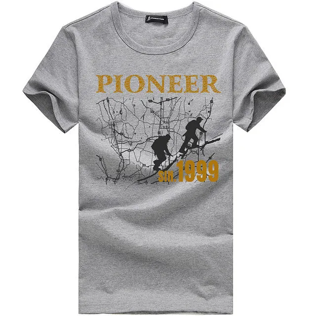 Pioneer Camp brand short summer men tshirt comfortable breathable blue t shirt male fashion cotton t-shirt shark pattern 405047