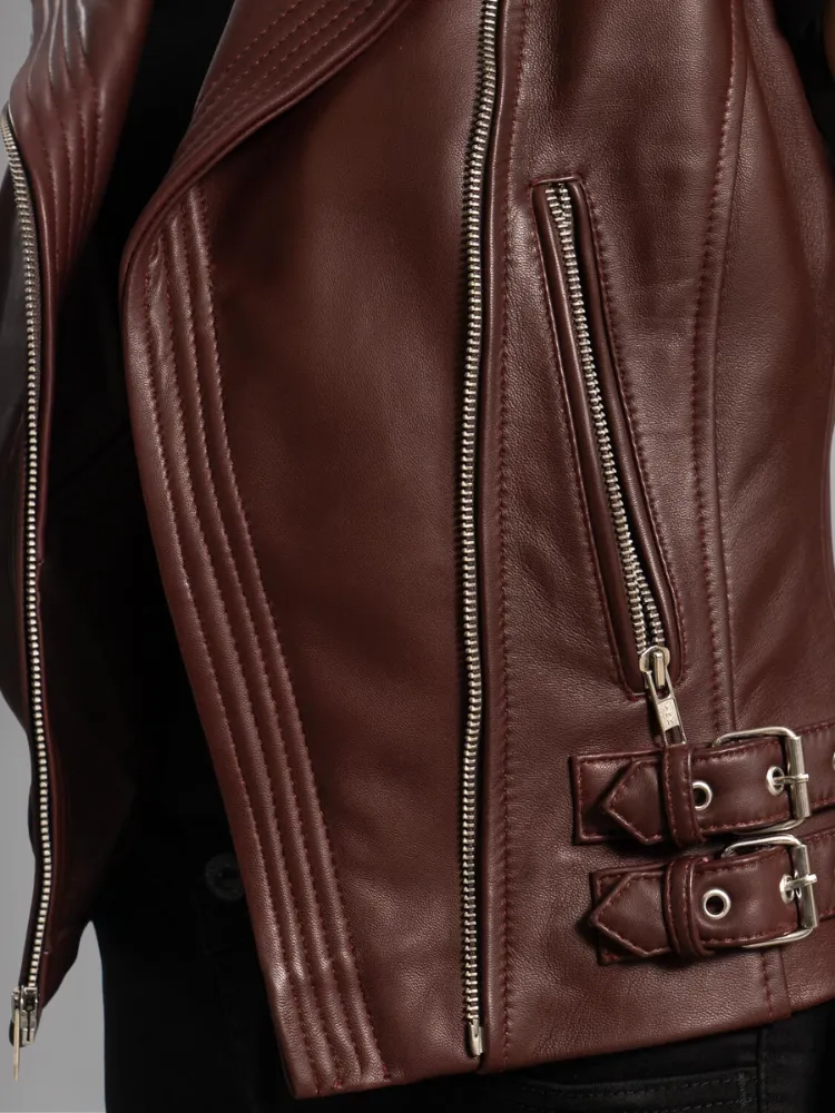 Rhonda Maroon Leather Biker Vest