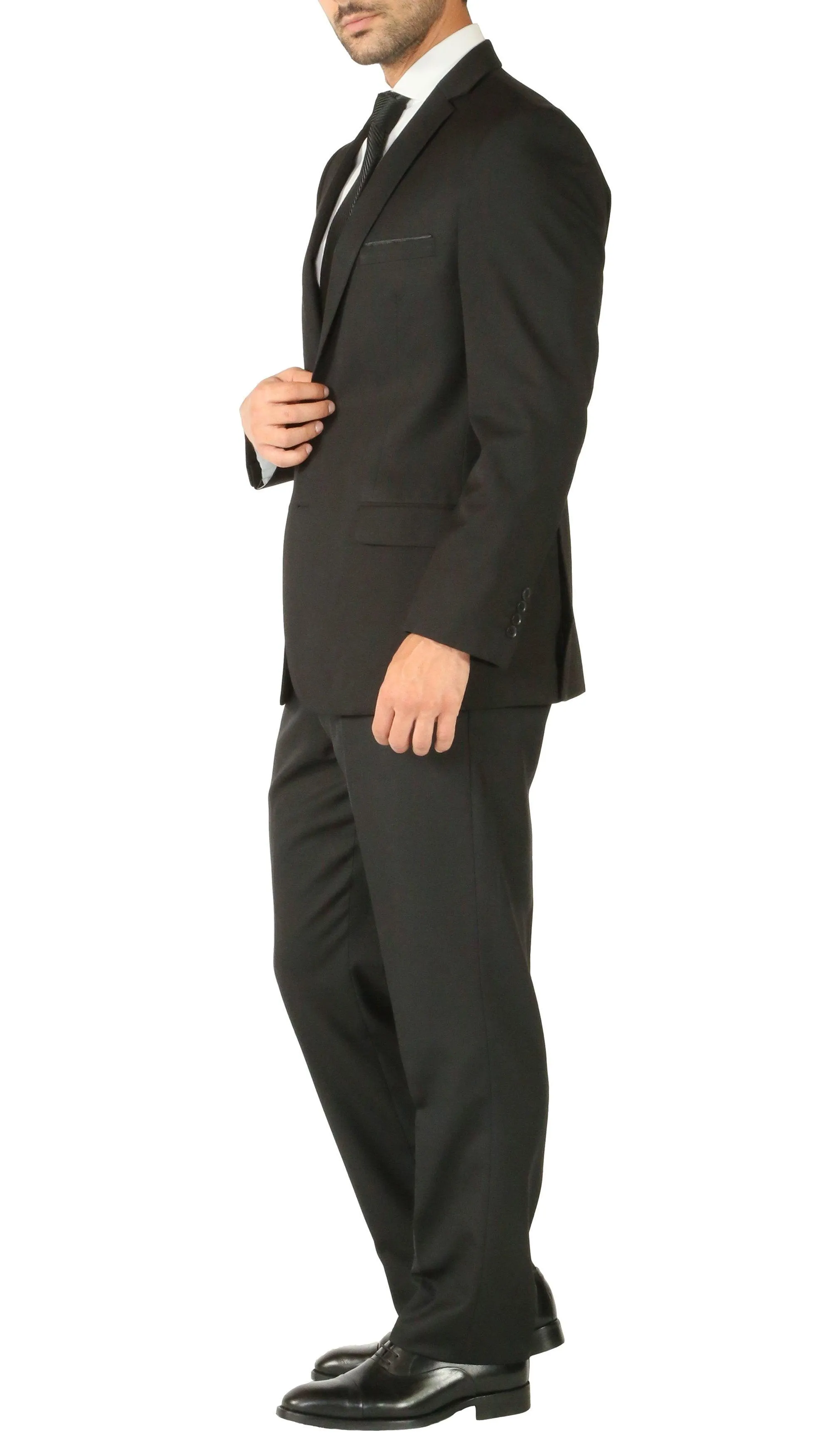 Rod Premium Black 2 Piece Wool Suit Stain Resistant Traveler Suit with 2 Pairs of Pants