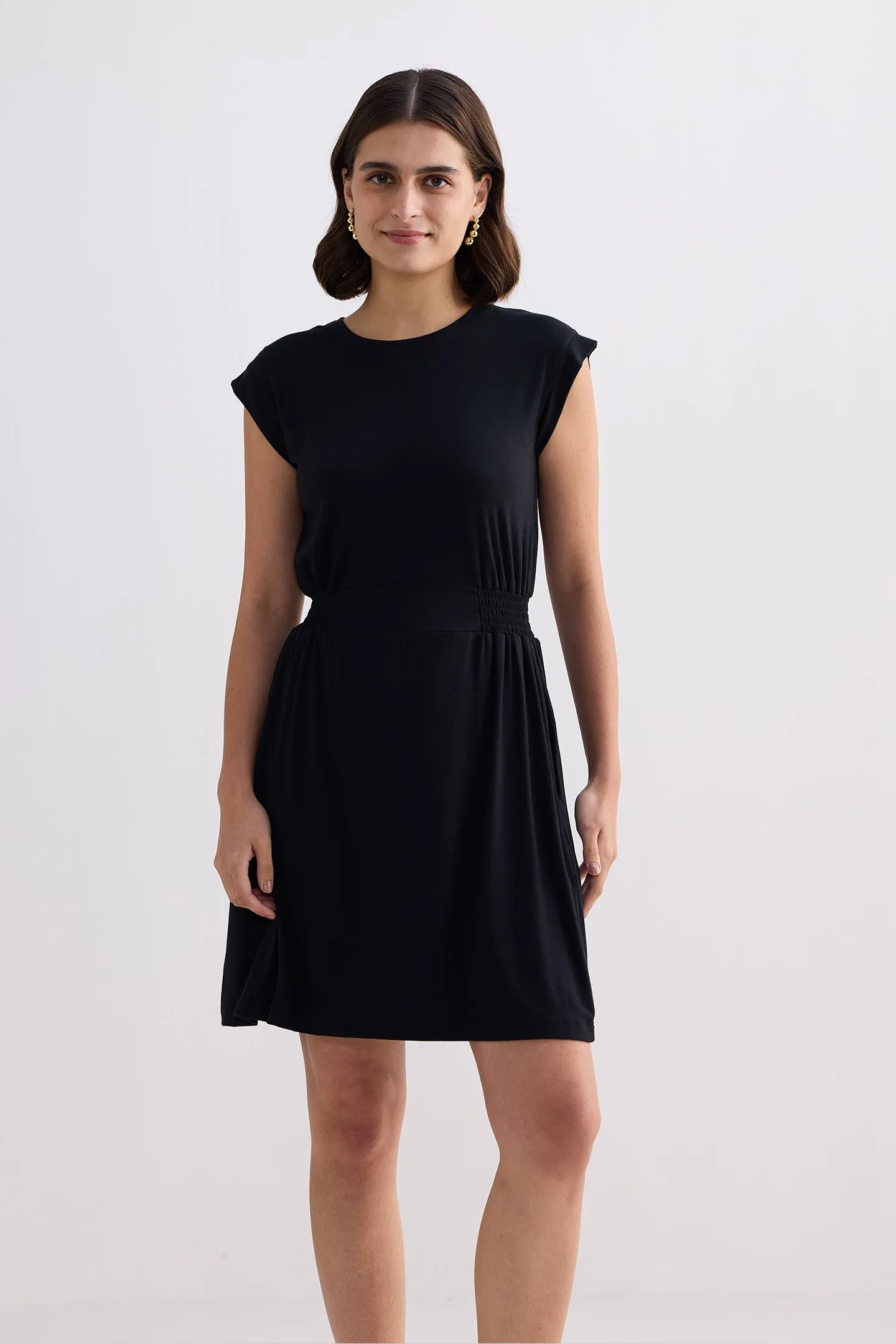 Short Dress With Smocking Side Detail in Black