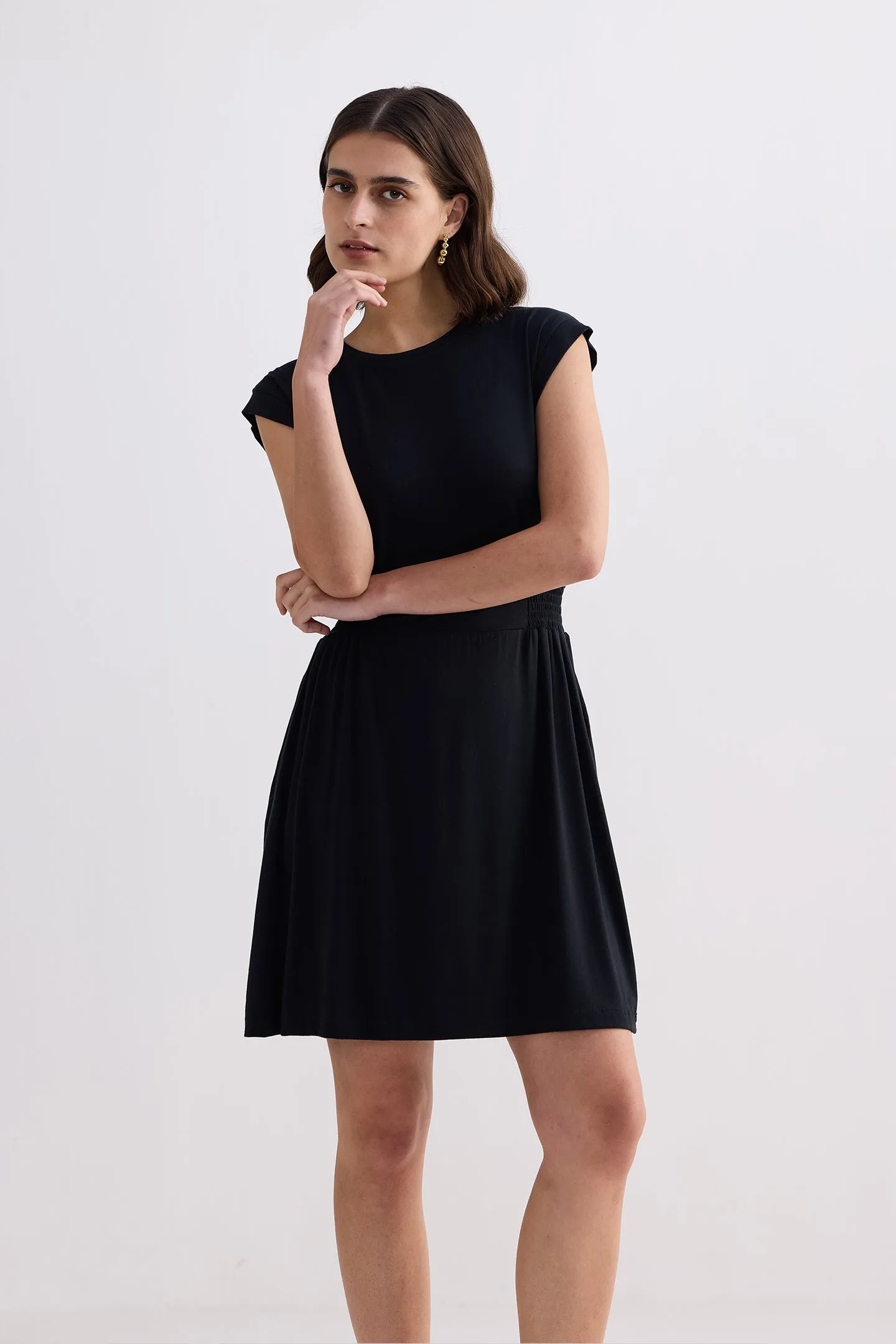 Short Dress With Smocking Side Detail in Black