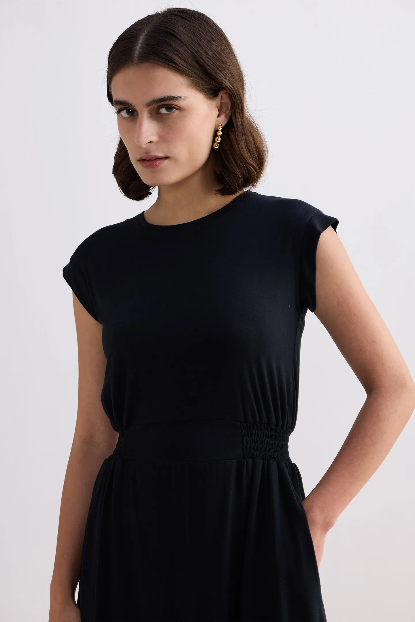 Short Dress With Smocking Side Detail in Black