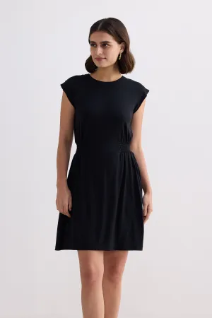 Short Dress With Smocking Side Detail in Black