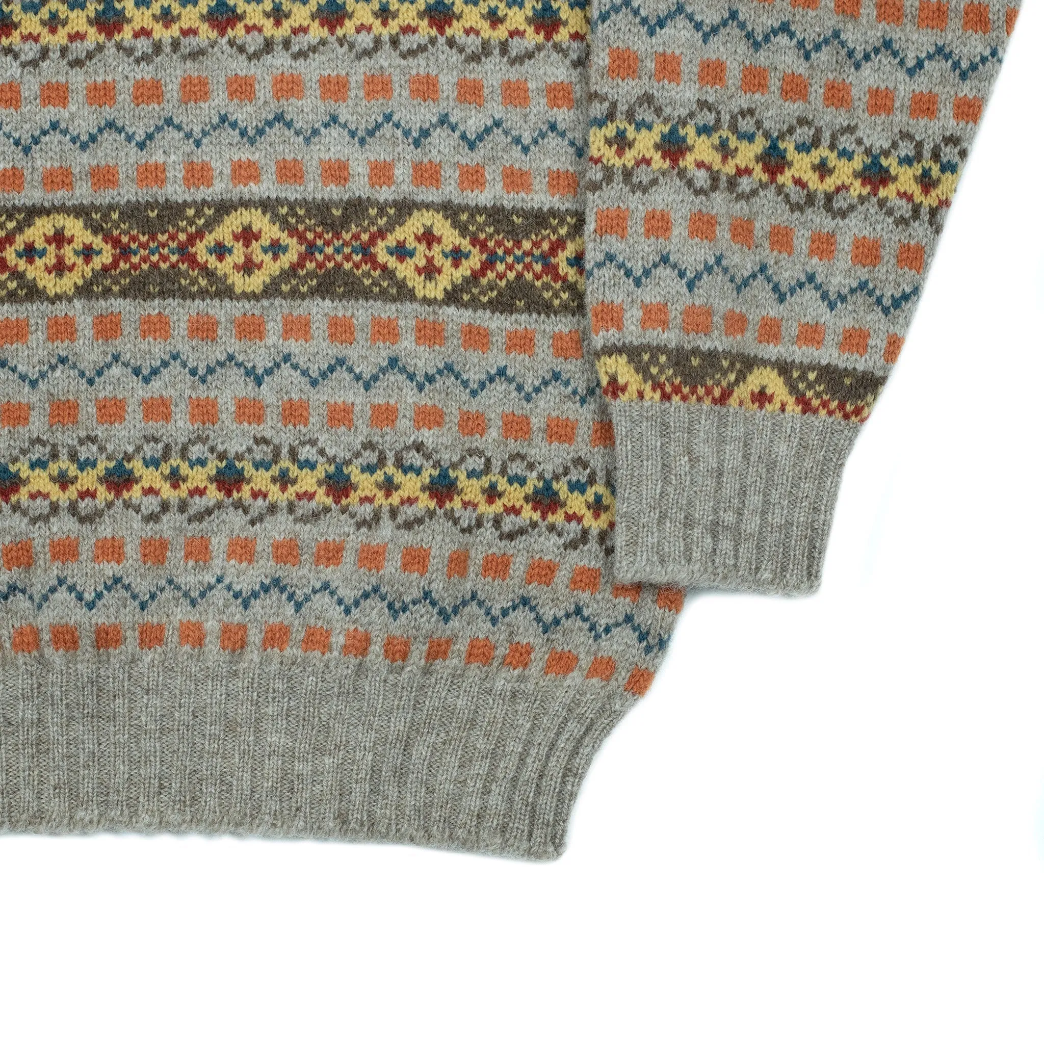 The Duke Fair Isle crewneck sweater, greige, orange, brown & blue (restock)