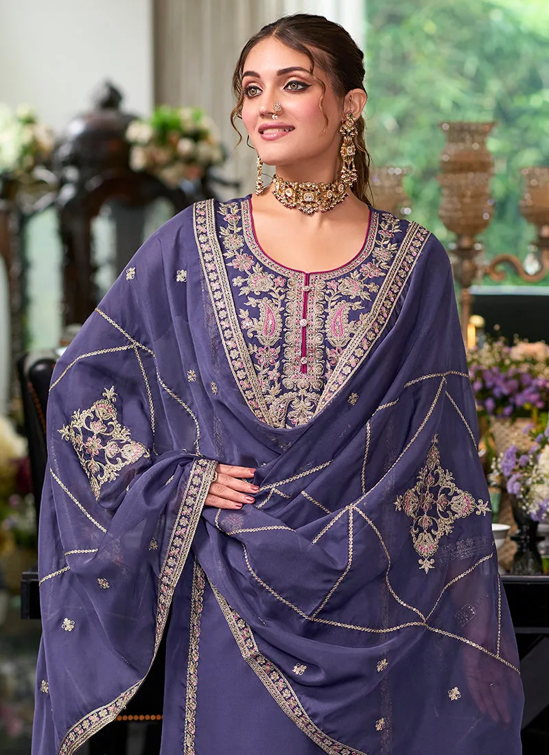 Violet Traditional Embroidery Pakistani Pant Suit