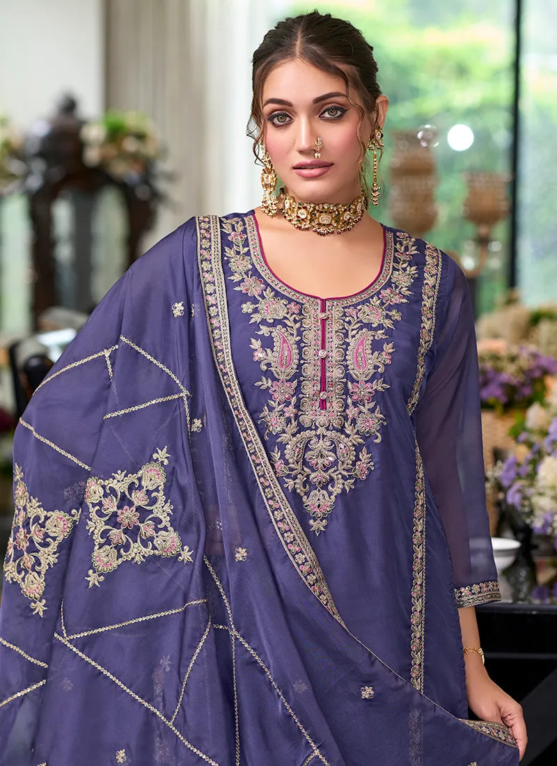 Violet Traditional Embroidery Pakistani Pant Suit