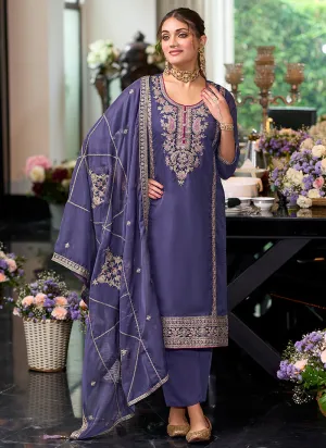 Violet Traditional Embroidery Pakistani Pant Suit