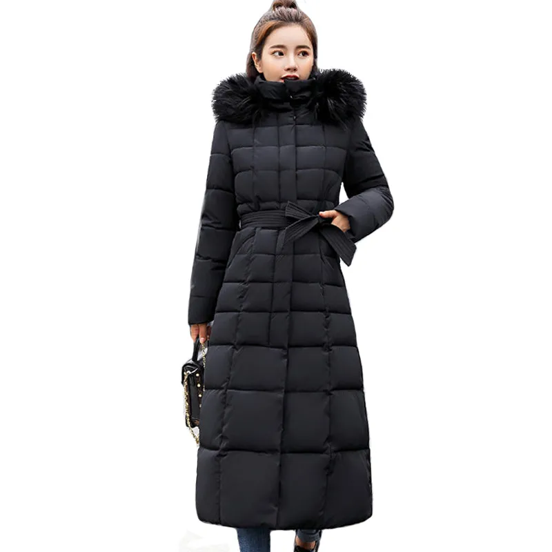 Warm Thicken Fur Collar Cotton Padded Women Long Coats