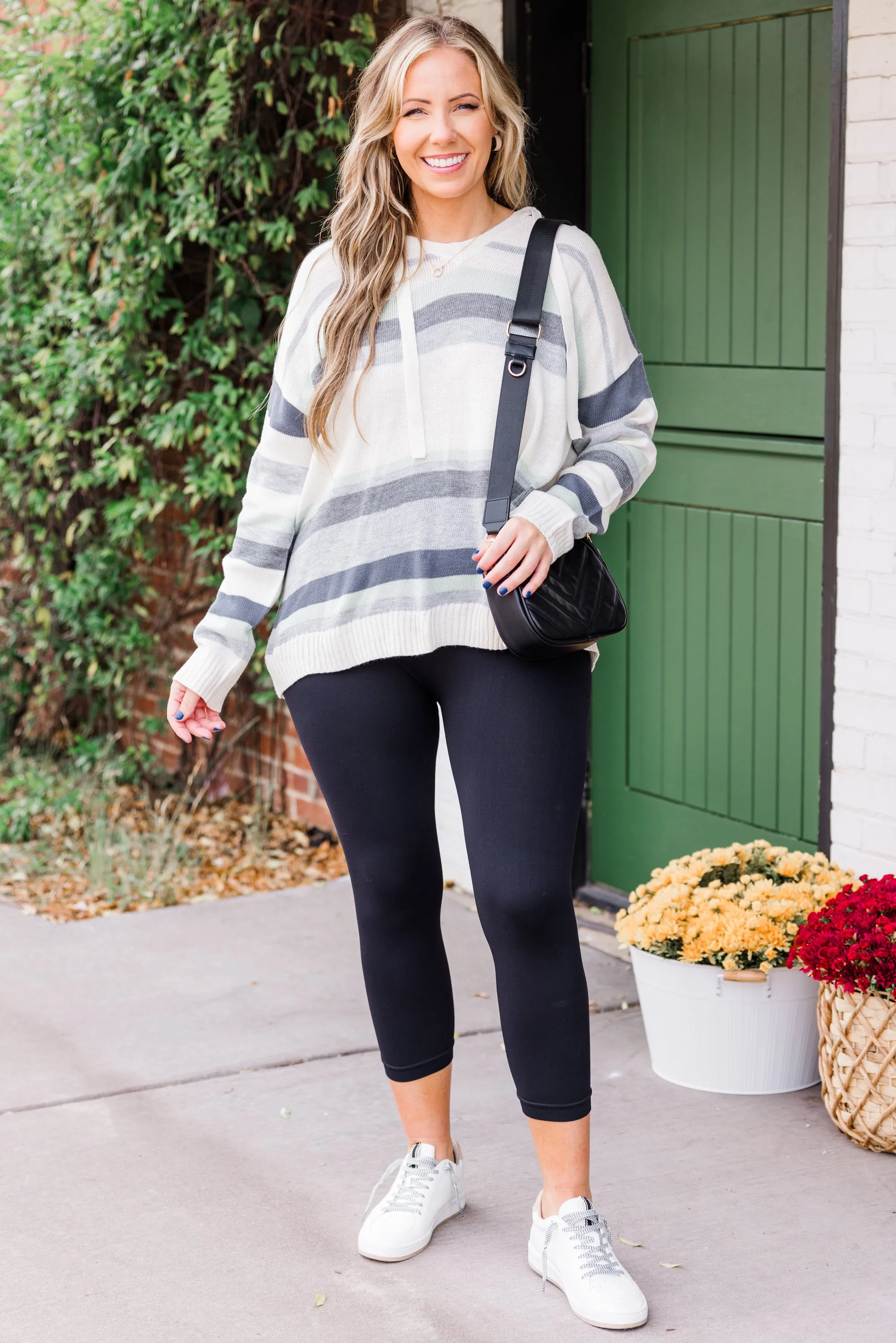 Winter Cozy Striped Sweater, Ivory-Sage