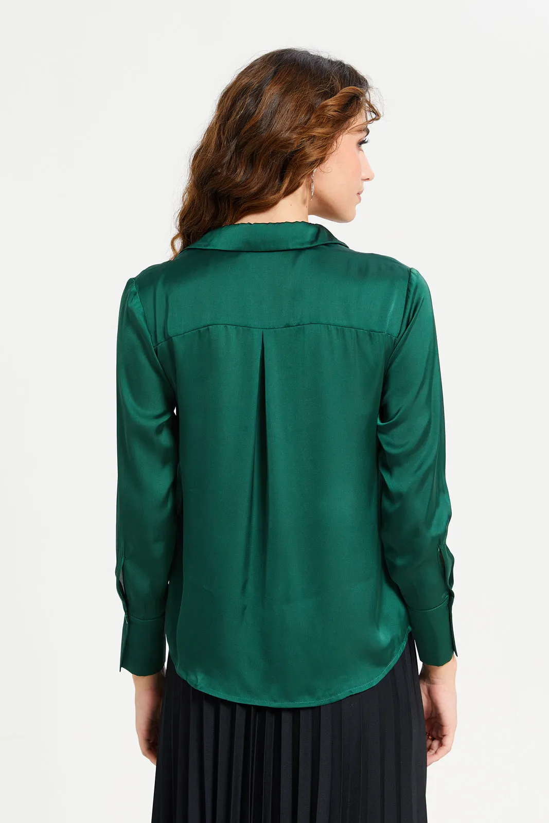 Women Green Solid Satin Shirt