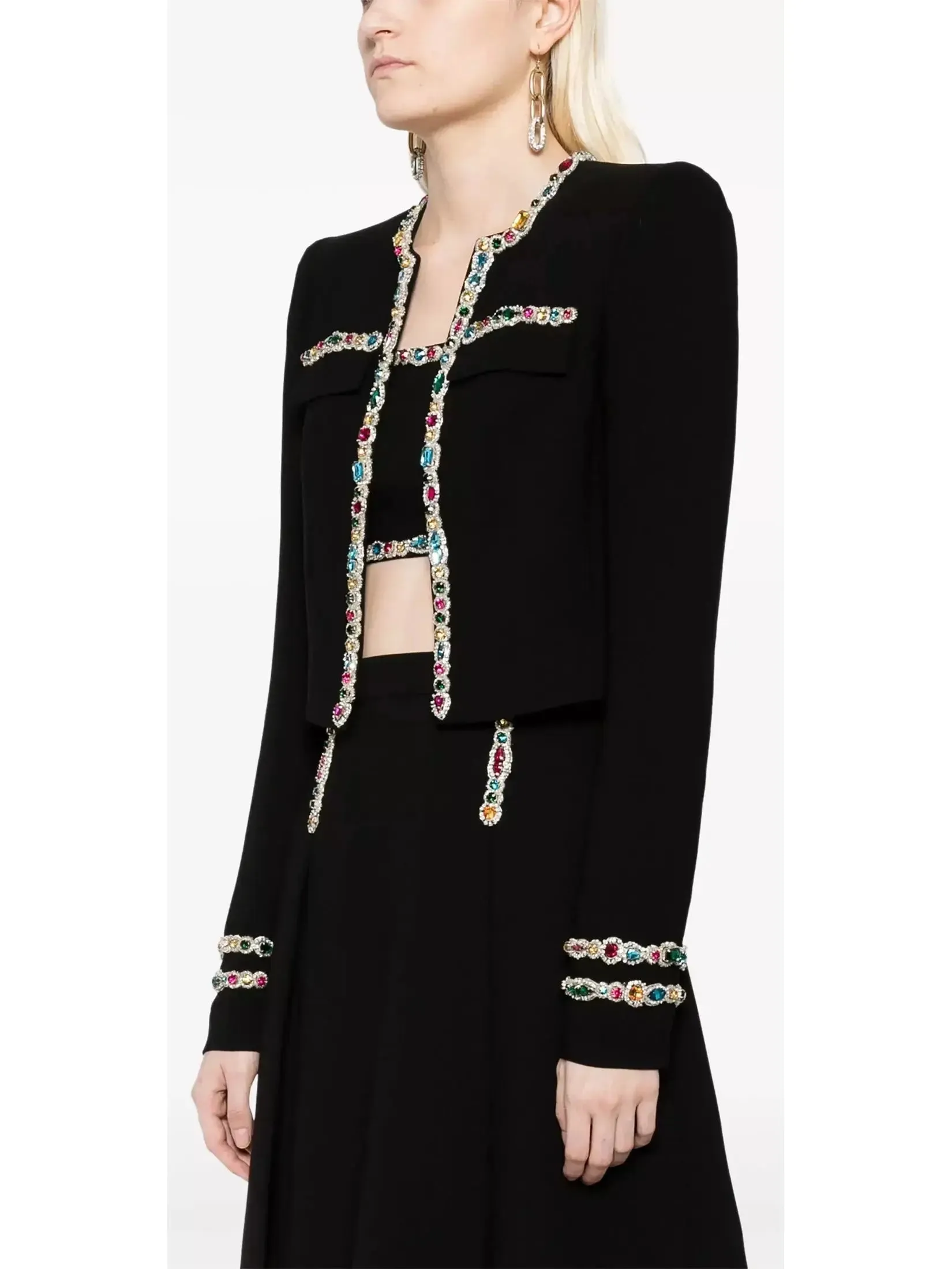 Women’s Crystal-Embellished Cady Cropped Jacket and Skirt Set