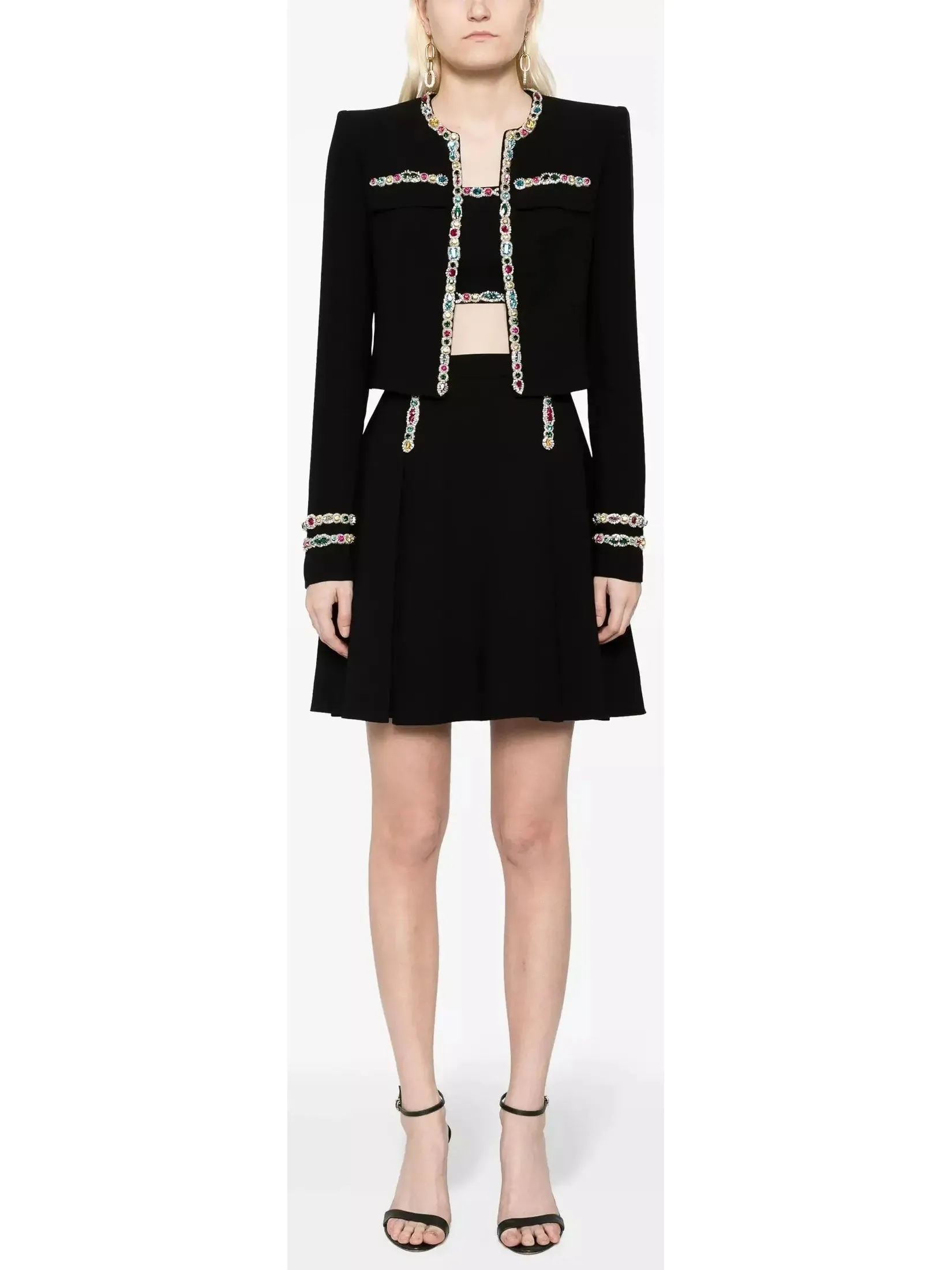 Women’s Crystal-Embellished Cady Cropped Jacket and Skirt Set