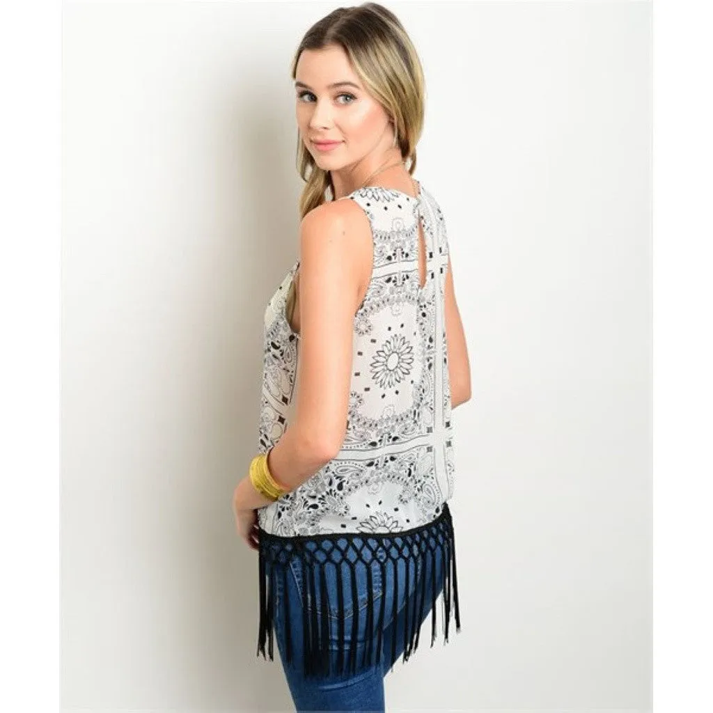 Women's Top Sleeveless Fringe Trim Top