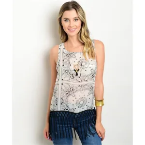 Women's Top Sleeveless Fringe Trim Top